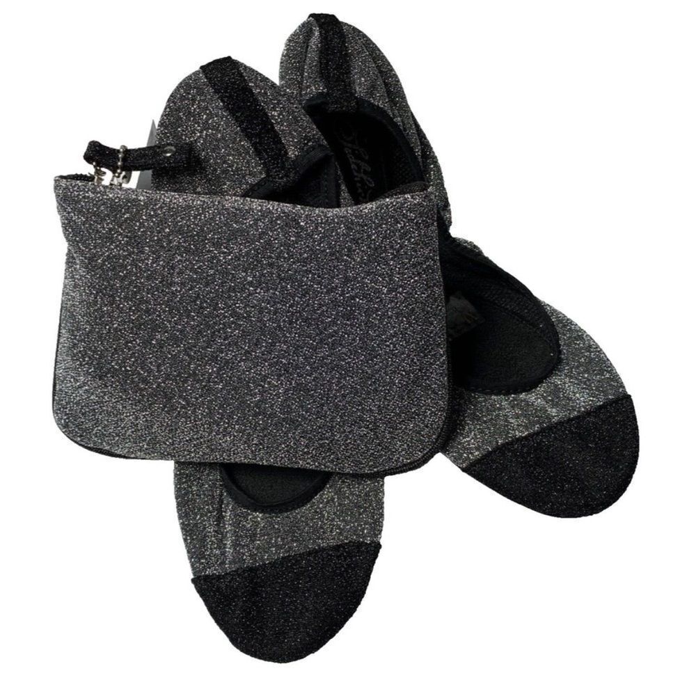 Sidekicks Ballet Slip On foldable flat Shoes Black Silver & Bag Sz medium‎ (7/8)